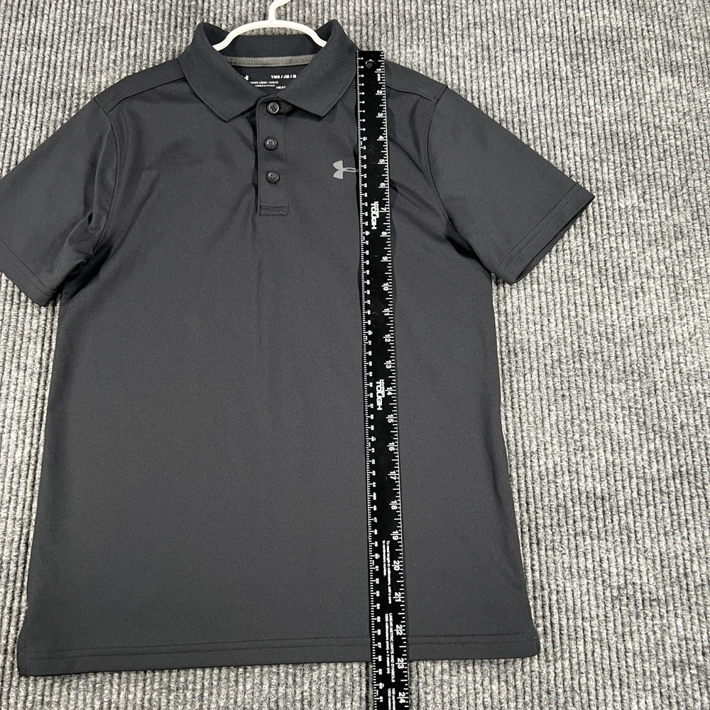 Under Armour Polo Shirt Boys Medium Black Short Sleeve Loose Fit Heat Gear - Picture 9 of 13